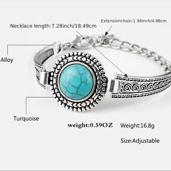 Vintage Silver and Turquoise Stone Bracelet - Picture 5 of 6